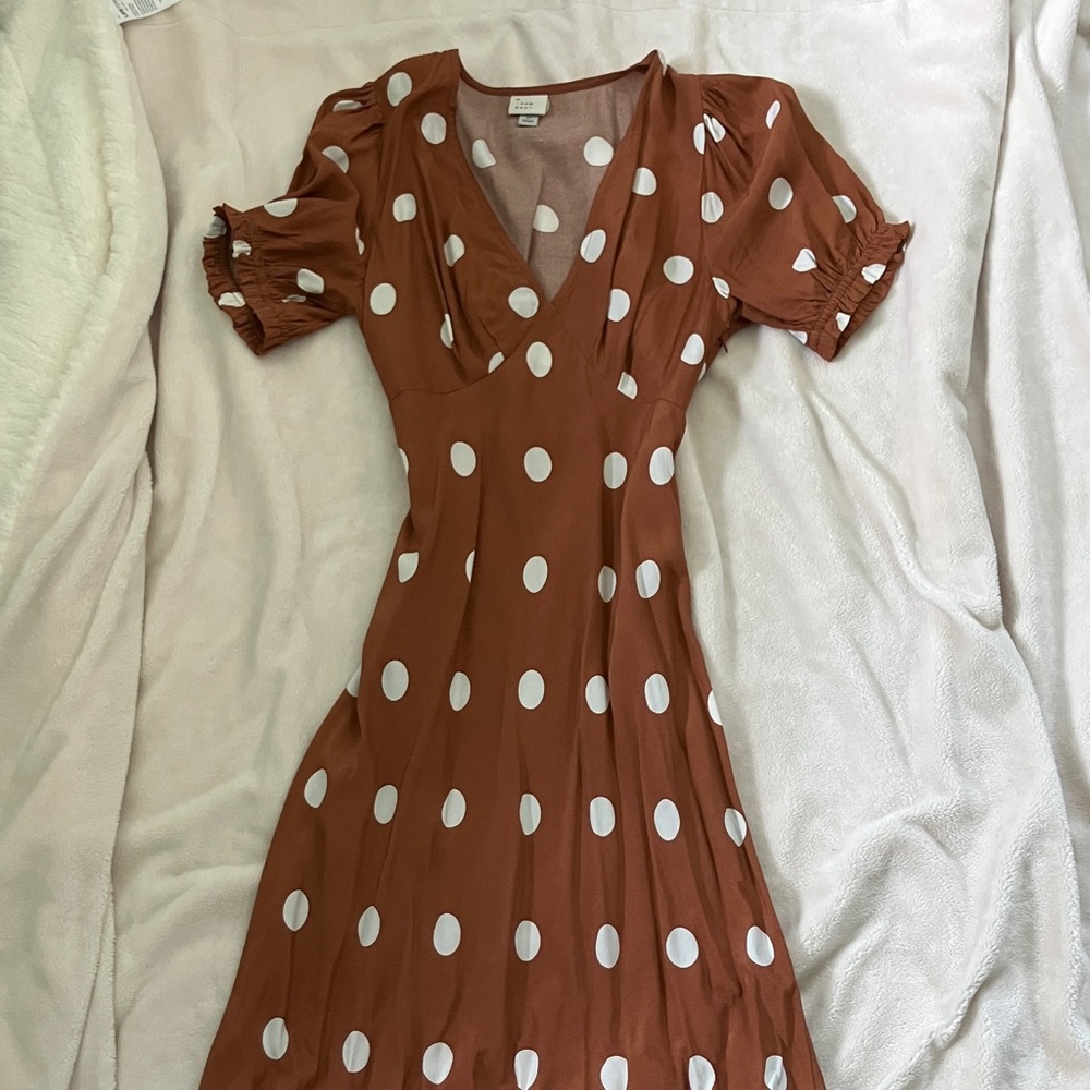 a new day Brown Polka Dot Midi Dress
